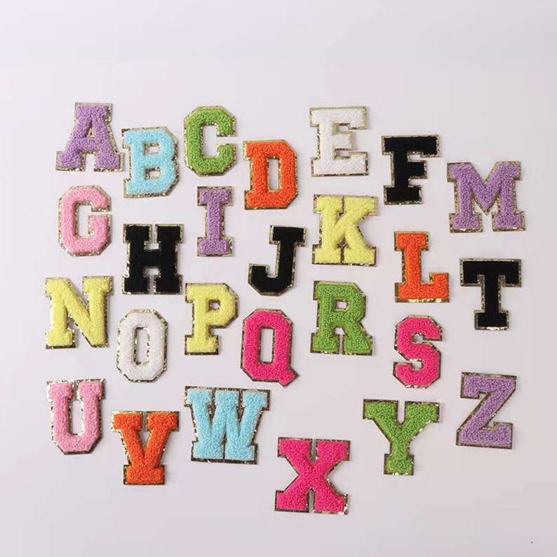 Sticker Colorful Chenille Embroidered Letters Patch Adhesive - Etsy