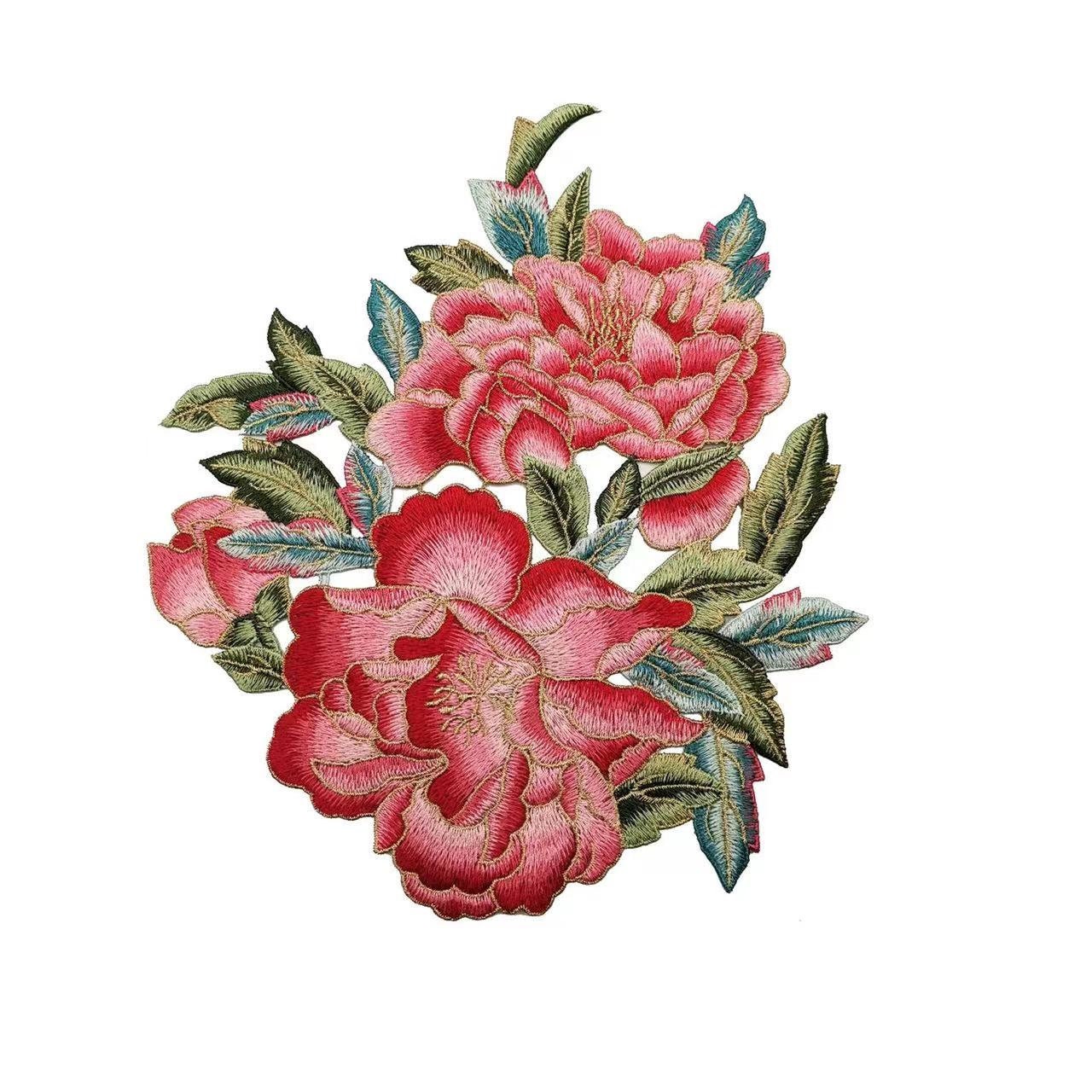 Red Peony Big Patch Applique Embroidery Flower Patches Sewing Patch Custom  DIY Decoration Accessories for Clothes Bags Jeans Hat