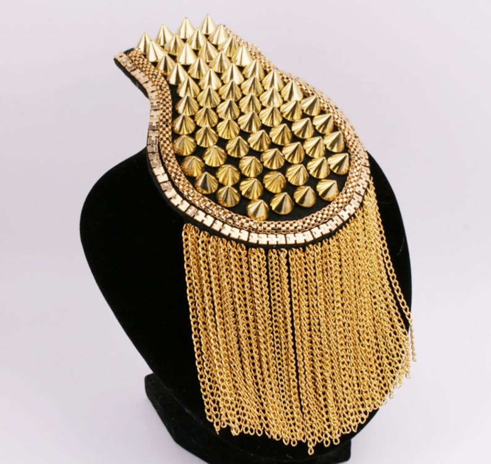 A Pair Tassels Epauletsgold Stud Epaulets Gold Studs Shoulder Etsy