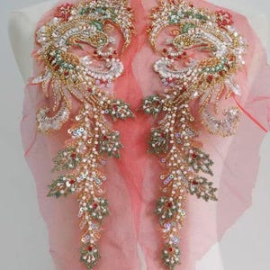 A pair beaded and sequins phoenix patches sewn on  Appliques clothing decoration wedding decoration patch