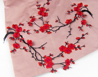 1 Pair Plum Applique Applique Embroidery  iron on  Accessory DIY, flower patch 35*20cm
