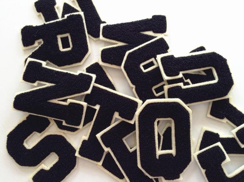 Black White 3D Letter Patch Patches Iron on / Sew on Alphabet Embroidery  Clothes 