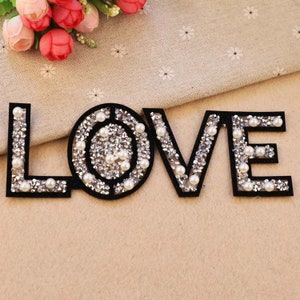 LOVE pearl Beaded heart Patch Supplies for Coat,T-Shirt,Costume Decorative Appliques iron on Patches