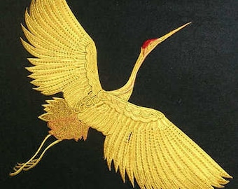 Crane patch  embroidered applique clothing or jacket or coat decoration iron on patch