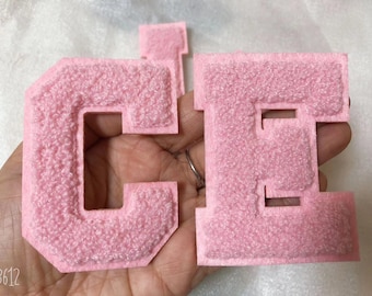 Sewn on pink Chenille Embroidered cheetah Letters Applique Patch design Name Letters Patch for T-Shirt or Coat or jeans