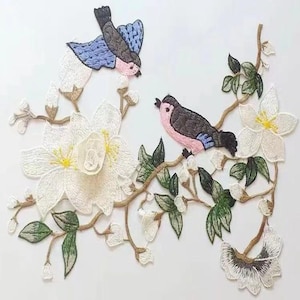 Birds with flower embroidered patch applique dress accessories patch clothing sewn on patches