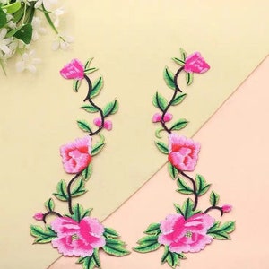 A pair Peony flowers floral patch applique clothing decoration patch  embroidered patch