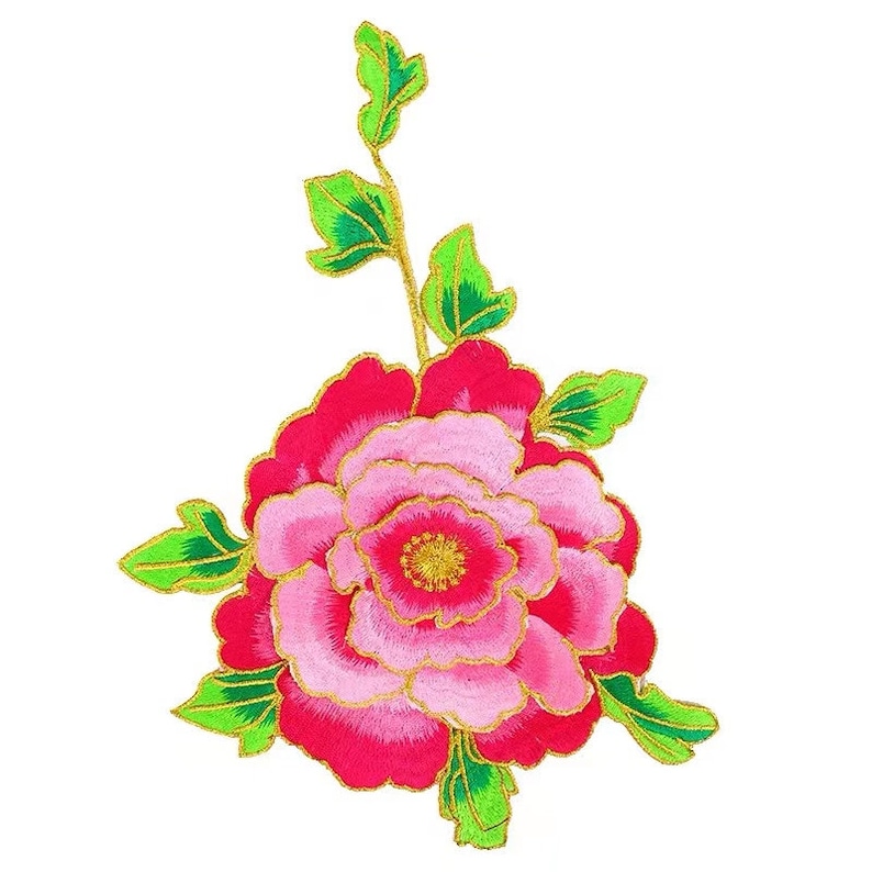 Peony embroidered applique patch floral patch Clothing decoration patch image 3
