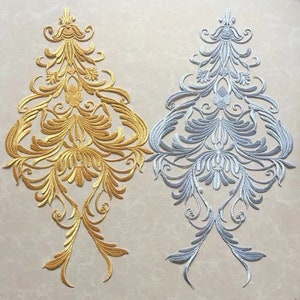 Large  Gold or silver flower patch Iron On Embroidery Appliques Garments Budges Accessories