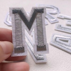 Silver  Embroidered iron on Letters Applique Patch,Iron On Name Letters Patch for T-Shirt or Coat,Decoration Embroidery iron on Patches