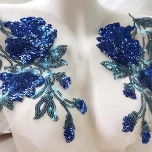 One pair sequins flower embroidered  applique clothing decoration patch