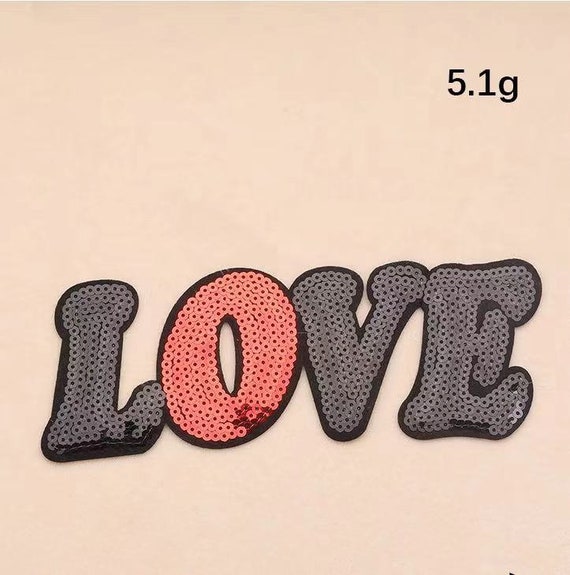 Black Love Letter Sequined Applique Patch Paillette Patch Iron Etsy