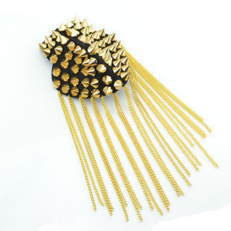 A pair Tassels Epaulets,Gold Stud Epaulets Gold Studs Shoulder Pad,Shoulder Embellishment,Epaulets,Gold Spike Epaulet image 4