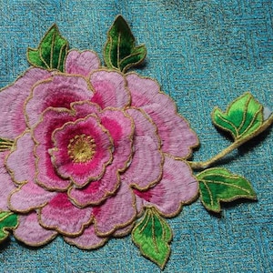 Peony embroidered applique patch floral patch Clothing decoration patch image 1