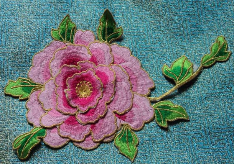 Peony embroidered applique patch floral patch Clothing decoration patch image 1