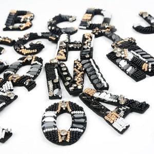 Black beaded n sequins Letters  Patch Alphabet Embroidered Applique Clothing Decorative Appliques Patches