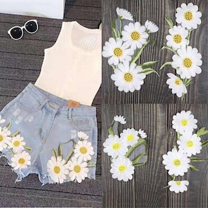 Couple daisy flowers applique embroidery patch DIY Accessories applique floral patches