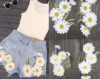 Couple daisy flowers applique embroidery patch DIY Accessories applique floral patches