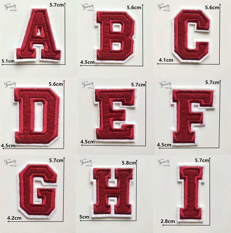 Dark Red Embroidered Iron on Letters Applique Patch,iron on Name