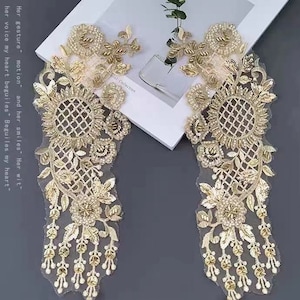 Un par de flores con cuentas y lentejuelas 3D para coser y bordar, parche decorativo DIY.