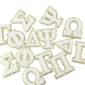 Iron on White Chenille Embroidered Greek  Letters  Applique Patch design  Name Letters Patch for T-Shirt or Coat or jeans Patches