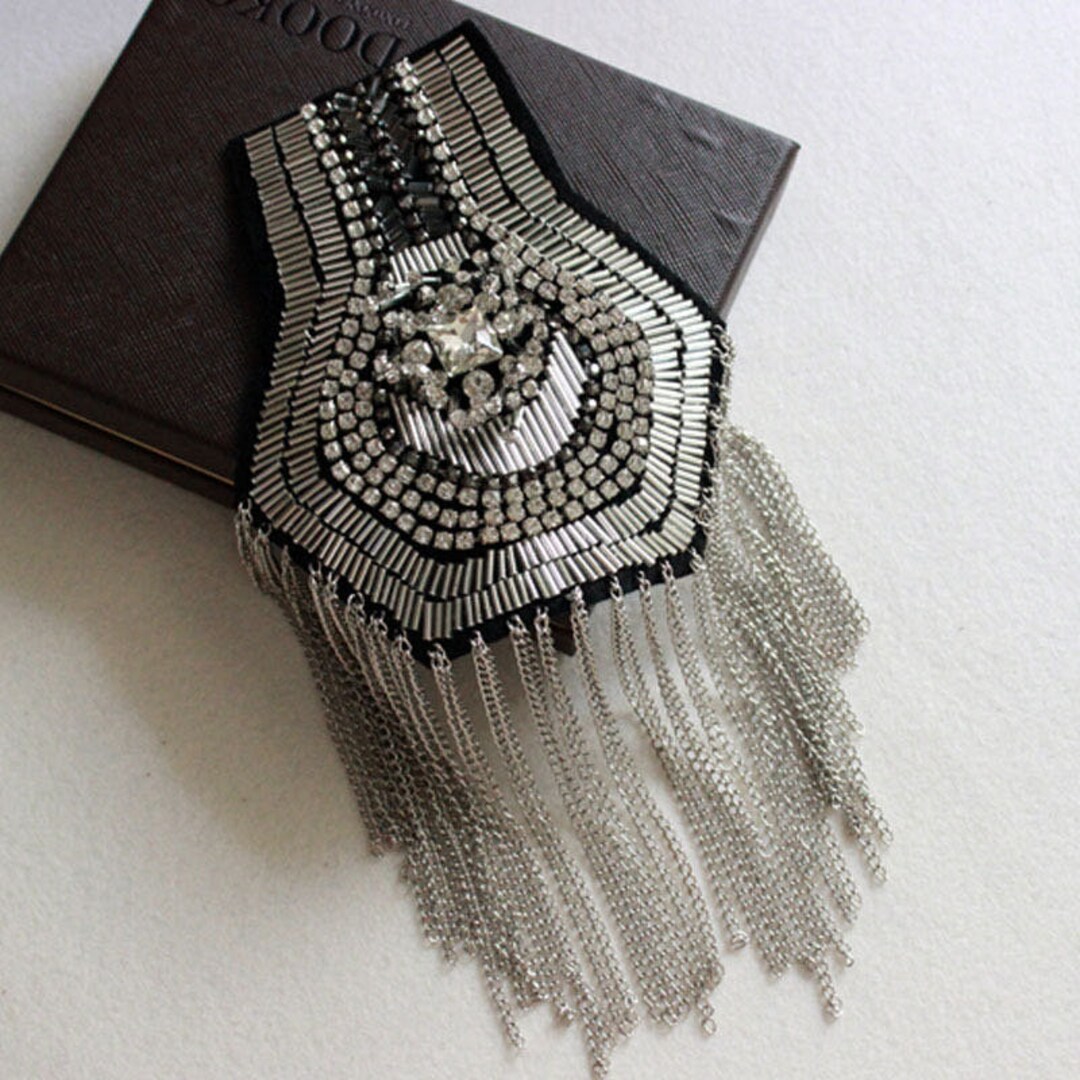 A Pair Epauletts Tassles Shoulder Pads DIY Craft Bead Chain Dress