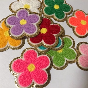 Sticker Colorful Chenille Embroidered cute flower Patch adhesive floral patches perfect to stick on the bag laptop or book image 2