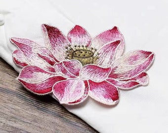 Lotus flower floral embroidered patch fashion  Applique Patch