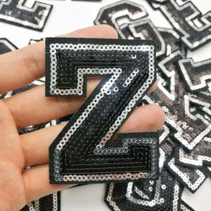 Black sequins Letters Patch Alphabet Embroidered Applique black Letters iron on Patches