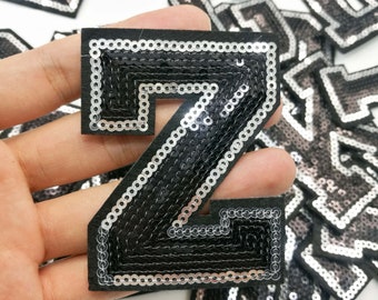Patch lettres paillettes noires alphabet brodé appliques lettres noires thermocollantes