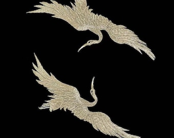 A pair crane light golden birds Applique Patch Supplies for Bag ,shoes ,clothing design