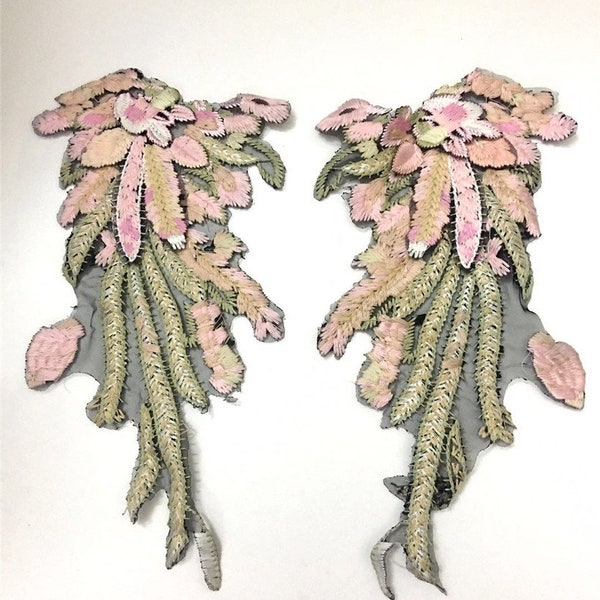 A pair wings with flowers sequined Patch applique embroidered cloth decoration patch Sewing Supplies