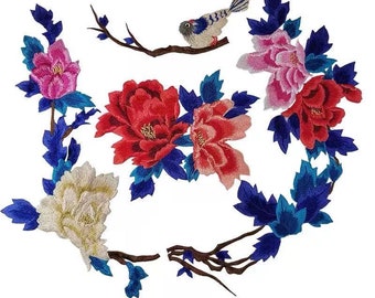 4PCS/SET Peony flowers and bird embroidered applique patch   patch Clothing decoration patch