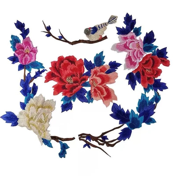 4PCS/SET 牡丹の花と鳥の刺繍アップリケパッチパッチ 衣類装飾パッチ 