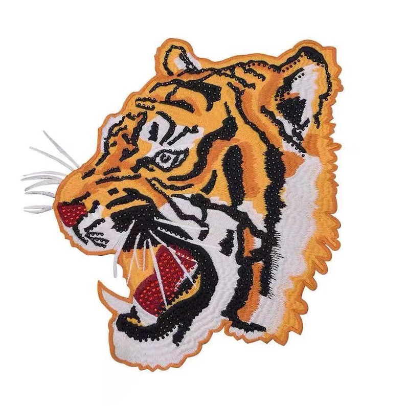 Tiger head embroidered patch vintage fashion embroidered fabric clothes applique