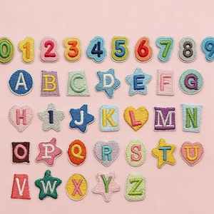Parche bordado con letras y números pequeños de colores, diseño de parche con nombre y letras para camisetas, abrigos o jeans, parches para planchar.