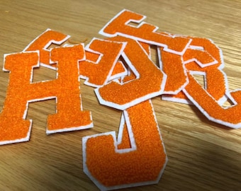 Orange Chenille Embroidered Letters Applique Patch design Name Letters Patch for T-Shirt or Coat or jeans iron on Patches