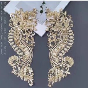 A pair sequins and beaded 3D floral   flower patch applique sewn on patches