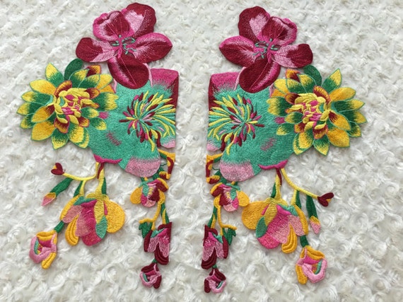 1 Paio di Toppe Ricamate con Fiori, Toppe
