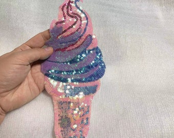 Ice Cream Sequined Applique Patch,Paillette Patch,Sequins Patch Supplies for Coat,T-Shirt,Costume Decoration Patches