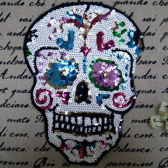 Sequined Skull Patch Applique Embroideredfabric Clothes | Etsy