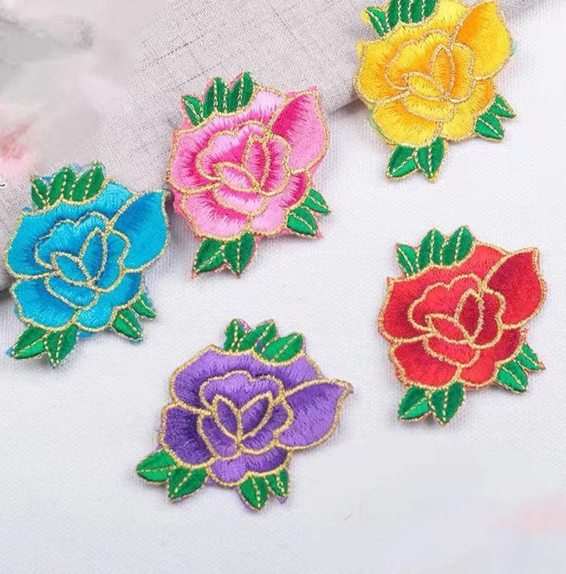 Peony Embroidered Flower applique colorful floral patch Sweater Or Coat decoration patch image 1