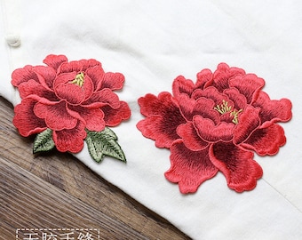 Couple peony flower Embroidered patch sweater decoration applique patch