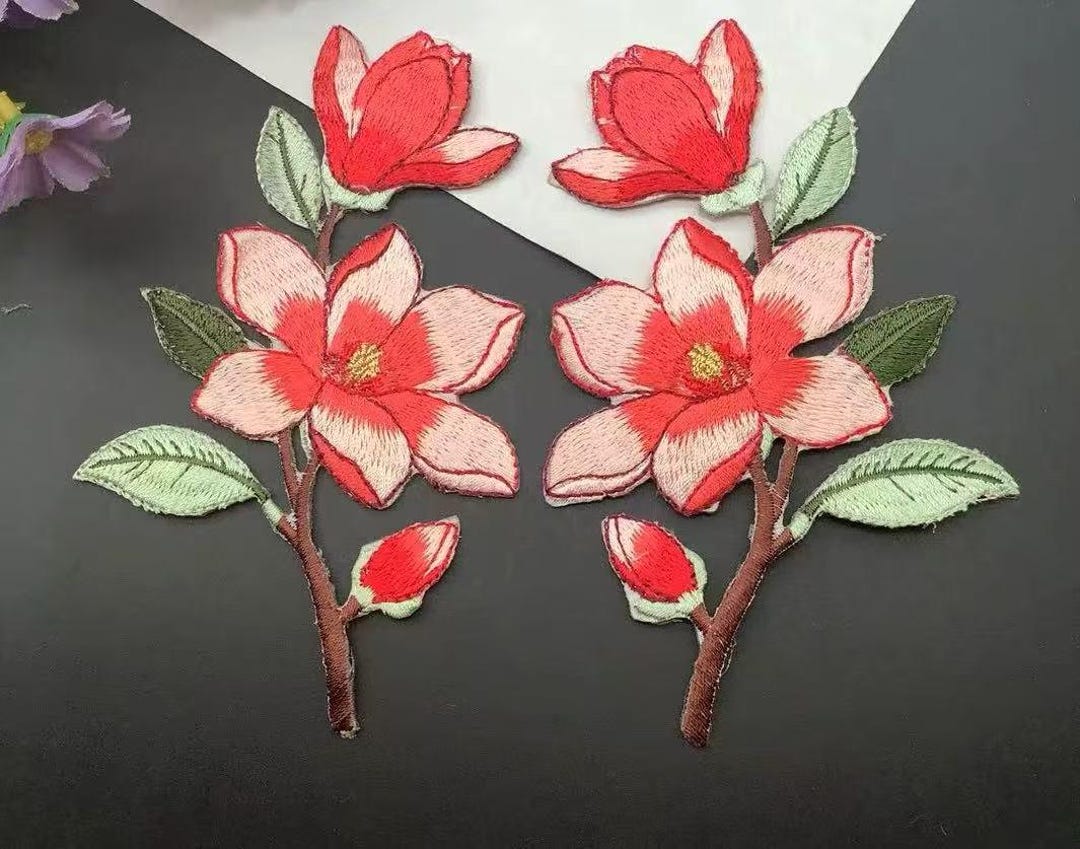 A Pair Flowers Floral Patch Applique Clothing Decoration Patch ...