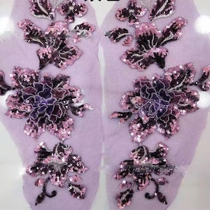 A pair sequins flower embroidered patch applique decoration patch floral applique