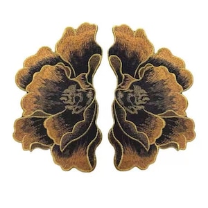A pair peony  embroidered patch  floral applique T-shirt or Jeans decoration patch sewing supplies