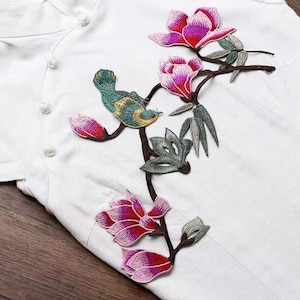 Flower with bird embroidered patch embroidered fabric clothes applique