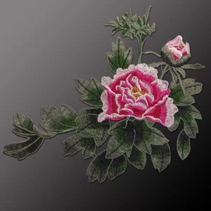 Peony flower  embroidered patch applique decoration floral patch sewn on   applique