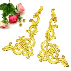 A pair Gold or silver flower Embroidered applique Patch,flower Patch Supplies clothing decoration patches