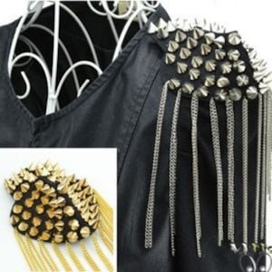 A pair Tassels Epaulets,Gold Stud Epaulets Gold Studs Shoulder Pad,Shoulder Embellishment,Epaulets,Gold Spike Epaulet image 1